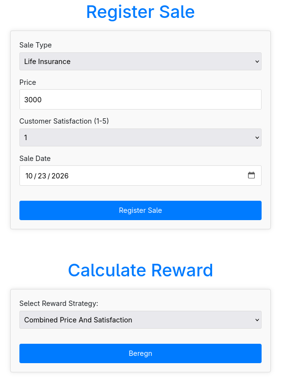 Screenshot of the MVC-based reward system